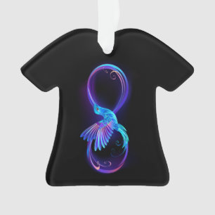 Neon-Unendlichkeitssymbol mit leuchtendem Kolibri Ornament