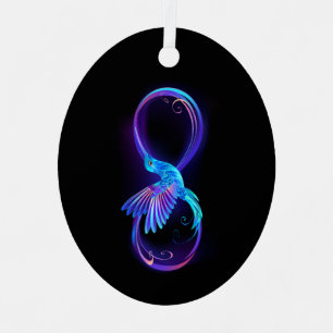 Neon-Unendlichkeitssymbol mit leuchtendem Kolibri Ornament Aus Metall