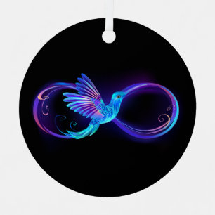 Neon-Unendlichkeitssymbol mit leuchtendem Kolibri Ornament Aus Metall