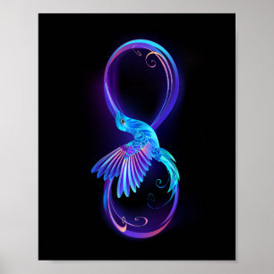 Neon-Unendlichkeitssymbol mit leuchtendem Kolibri Poster