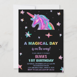 Neon Unicorn Einladung zum Geburtstag