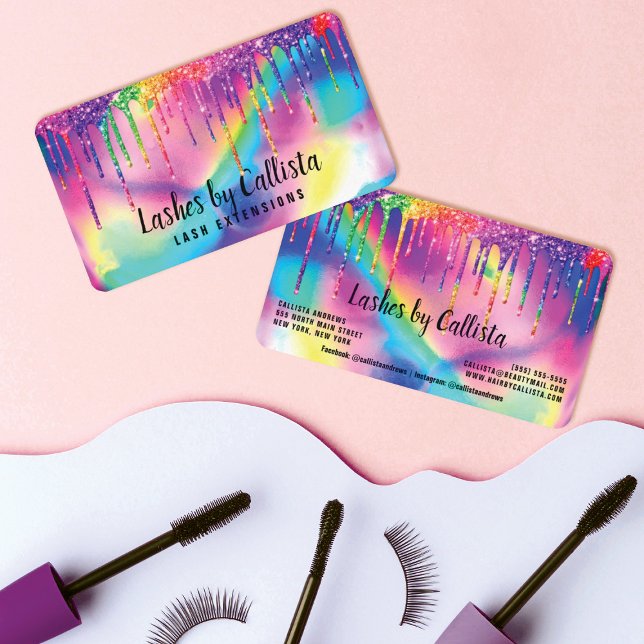 Neon Unicorn Holographic Glitzer Tropfens Lashes Visitenkarte (Von Creator hochgeladen)