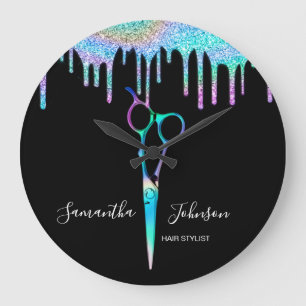 Neon Unicorn Holographic Hairstylist Friseur B Große Wanduhr