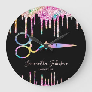 Neon Unicorn Holographic Hairstylist Friseur B Große Wanduhr