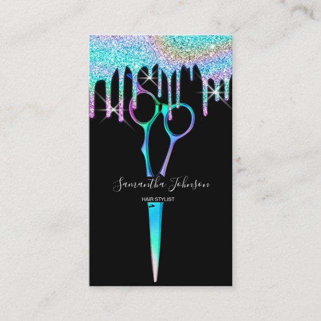 Neon Unicorn Holographic Hairstylist Friseur B Visitenkarte (Vorderseite)