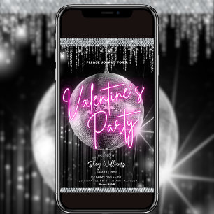 Neon Valentine Disco-Party Einladung