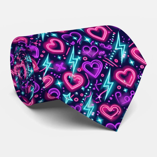 Neon Valentine Hearts Seamless Pattern Modern Love Krawatte (Gerollt)