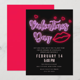 Neon Valentinstag Lippen Einladung