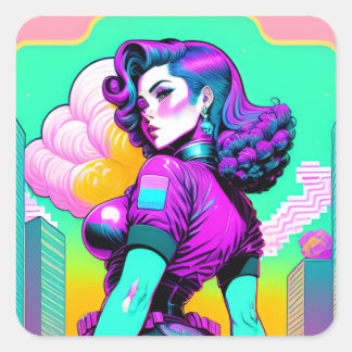 Neon Vaporwave Pinup Girl Sticker