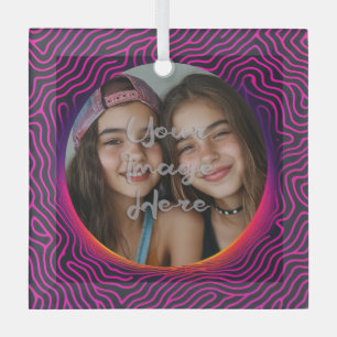 Neon Vaporwave Swirf Benutzerdefinierter Foto-Rahm Ornament Aus Glas
