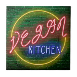 Neon Vegan Kitchen Sign Fliese