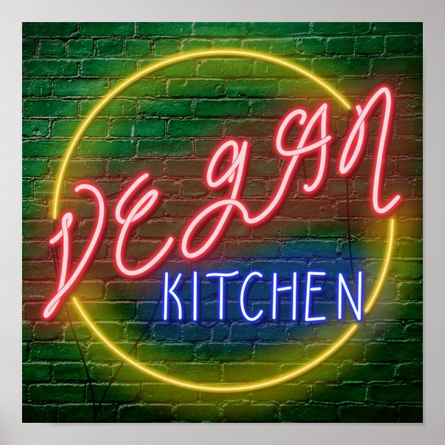 Neon Vegan Kitchen Sign Poster (Vorne)