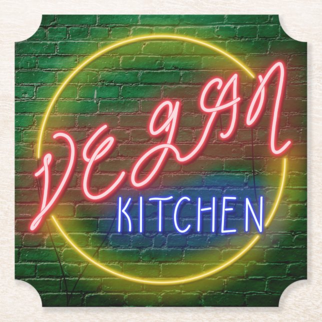 Neon Vegan Kitchen Sign Untersetzer (Vorderseite)