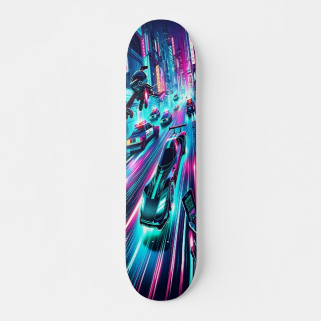 "Neon Velocity: Cyberpunk Chase Skateboard (Vorne)