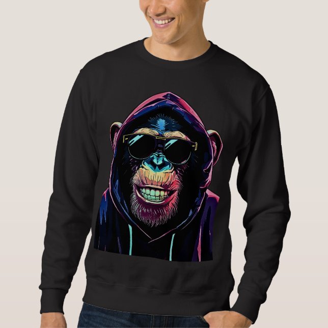 Neon Vibe – Stylish Chimpanzee in Hoodie and Sungl (Vorderseite)