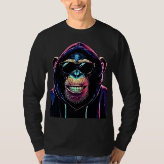 Neon Vibe – Stylish Chimpanzee in Hoodie and Sungl T-Shirt