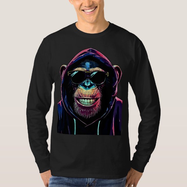 Neon Vibe – Stylish Chimpanzee in Hoodie and Sungl T-Shirt (Vorderseite)