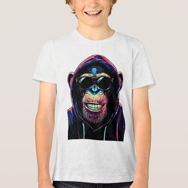 Neon Vibe – Stylish Chimpanzee in Hoodie and Sungl Tri-Blend Shirt (Vorderseite)