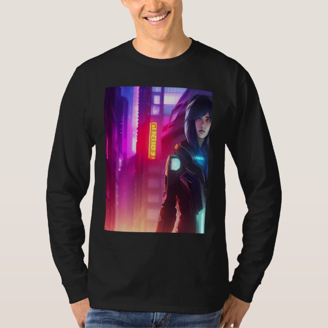 Neon Vibrant Woman Girl Pink Red Purple Look City T-Shirt (Vorderseite)