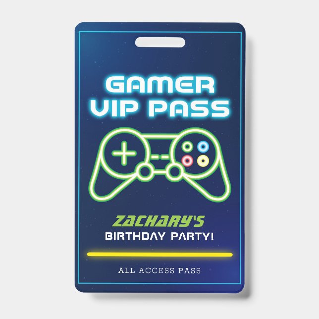 Neon Video Game Arcade Party VIP Abzeichen Ausweis (Front)