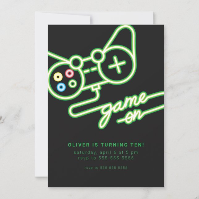 Neon Video Game Birthday Invitation Einladung (Vorderseite)
