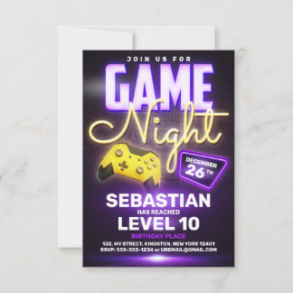 Neon Video Game Birthday Party Fun Gaming Einladung