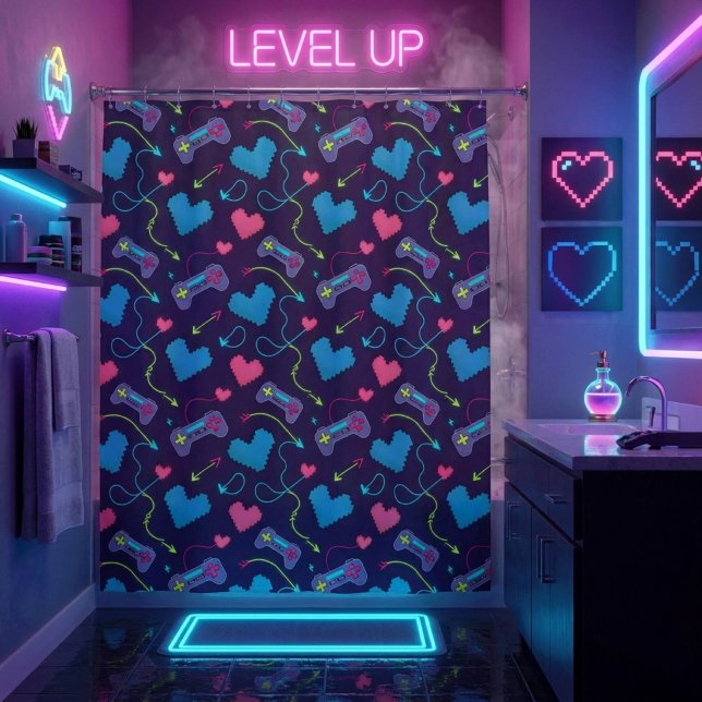 Neon-Videospiel-Controller-Spieler Duschvorhang (Von Creator hochgeladen)