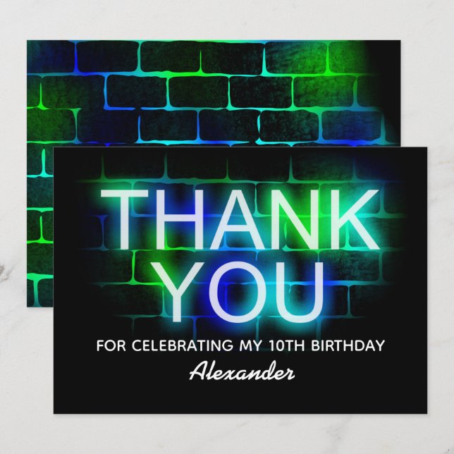 Neon Vielen Dank Flat Cards Dankeskarte (Vorne/Hinten)