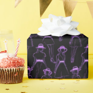 Neon-Violette Modefiguren auf Schwarz Geschenkpapier