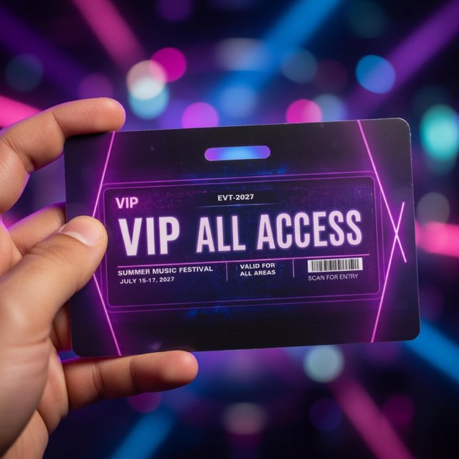 Neon VIP All-Access-Pass-Vorlage mit QR-Code Ausweis (Von Creator hochgeladen)