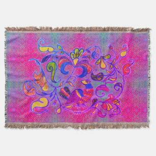 Neon-Volksgut-Rosemaling-Vogel & Blätter Decke