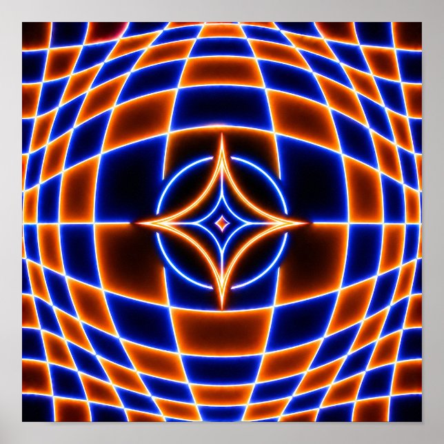 Neon Vortex Star Optical Illusion – Blue Orange Gl Poster (Vorne)