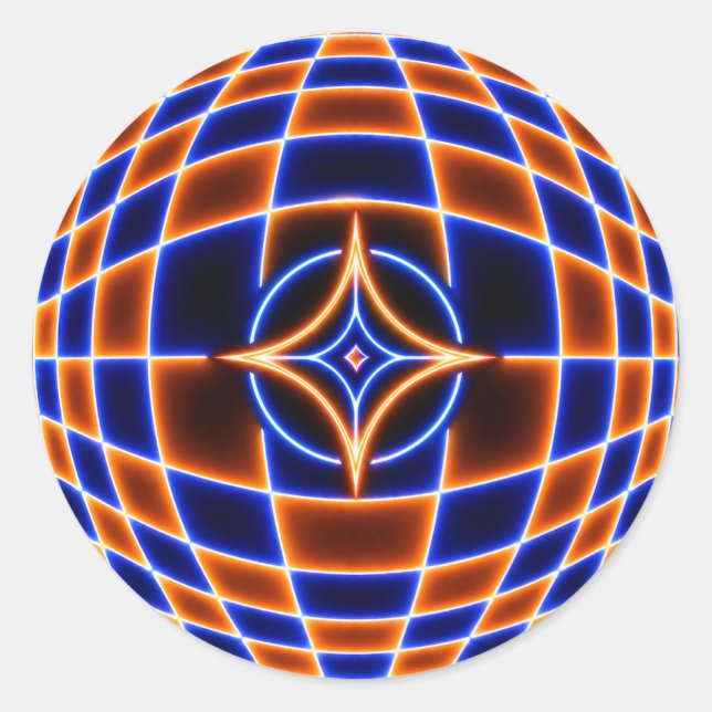 Neon Vortex Star Optische Illusion – Blau Orange G Runder Aufkleber (Vorderseite)