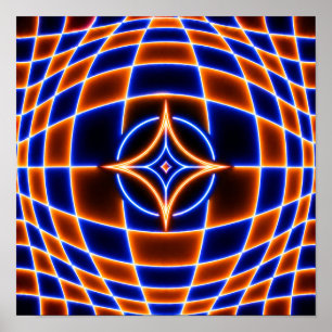 Neon Vortex Star Optische Täuschung – Blau Orange Poster