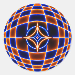 Neon Vortex Star Optische Täuschung – Blau Orange Runder Aufkleber