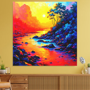 Neon-Wald- und Flussmalerei-Kunst Leinwanddruck