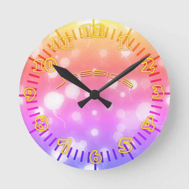 NEON Wall Clock PINK LILA Personalisiert Runde Wanduhr (Vorderseite)