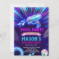 Neon-Wasserpistolen-Party-Einladung