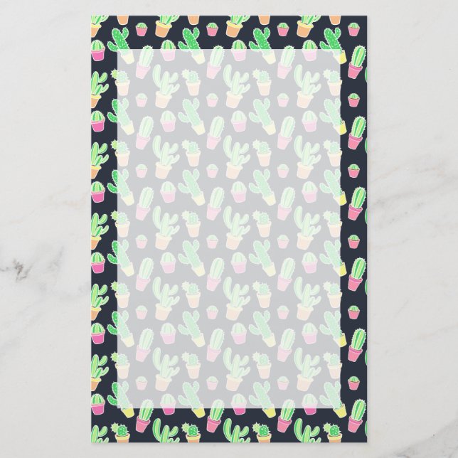 Neon Watercolor Cacti in Pots Pattern Briefpapier (Vorderseite)