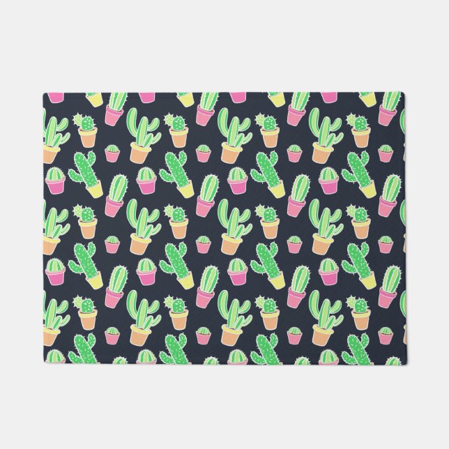 Neon Watercolor Cacti in Pots Pattern Fußmatte (Vorderseite)