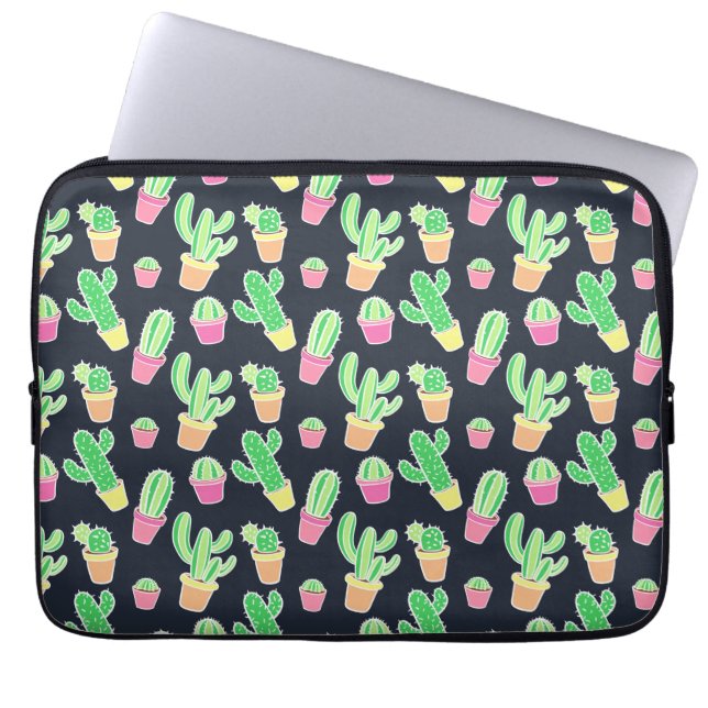 Neon Watercolor Cacti in Pots Pattern Laptopschutzhülle (Vorderseite)