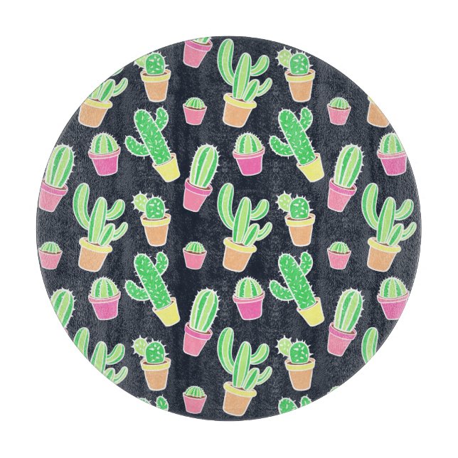 Neon Watercolor Cacti in Pots Pattern Schneidebrett (Vorderseite)