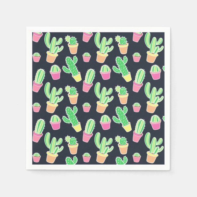 Neon Watercolor Cacti in Pots Pattern Serviette (Vorderseite)