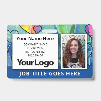 Neon Watercolor Employee ID Abzeichen - Blue Accen Ausweis