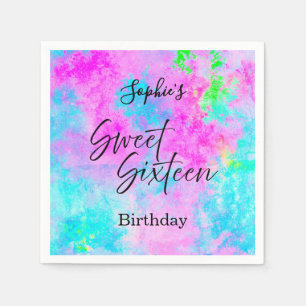 Neon-Watercolor-Süße-Sechzehn-Party Serviette