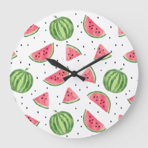 Neon Watercolor Wassermelonen Muster Große Wanduhr