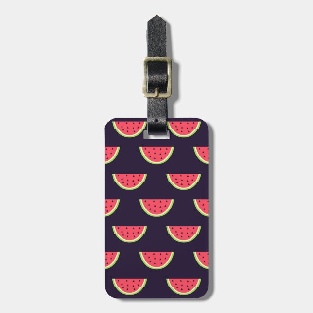 Neon Watermelon auf Lila Muster Gepäckanhänger (Vorderseite vertikal)