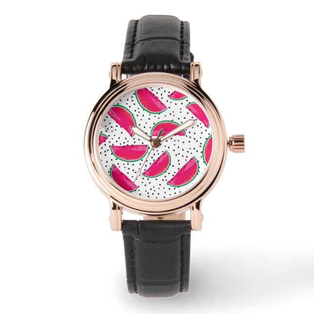 Neon Watermelon on Seeds Pattern Armbanduhr (Vorderseite)