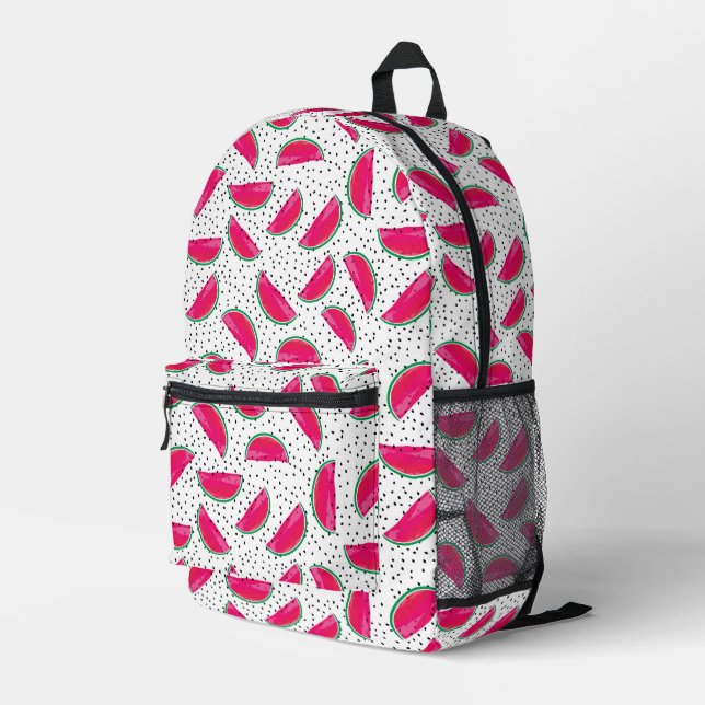 Neon Watermelon on Seeds Pattern Bedruckter Rucksack (Rückseitige Ecke Rechts)