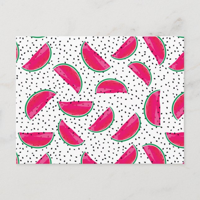 Neon Watermelon on Seeds Pattern Postkarte (Vorderseite)